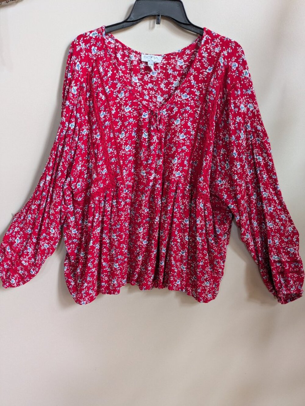 sophia jeans womens xxxl red floral long sleeve gypsy peasant top #477